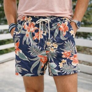 American Eagle Pink Floral Print Swim Trunks Men's M 5 In. Inseam Lined Beach